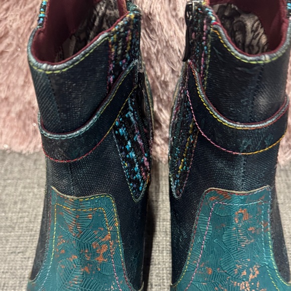 L’Artiste Teal and Multicolor Leather Ankle Boots - Picture 4 of 6